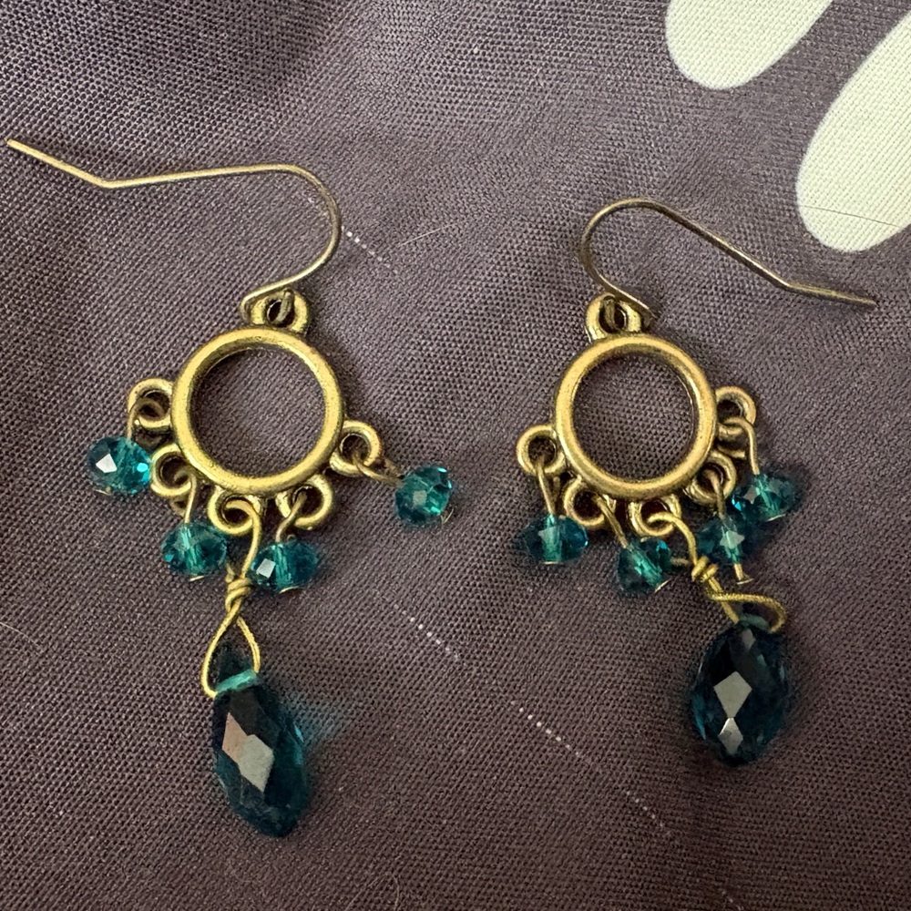 Elegant Gold and Teal Dangle Earrings